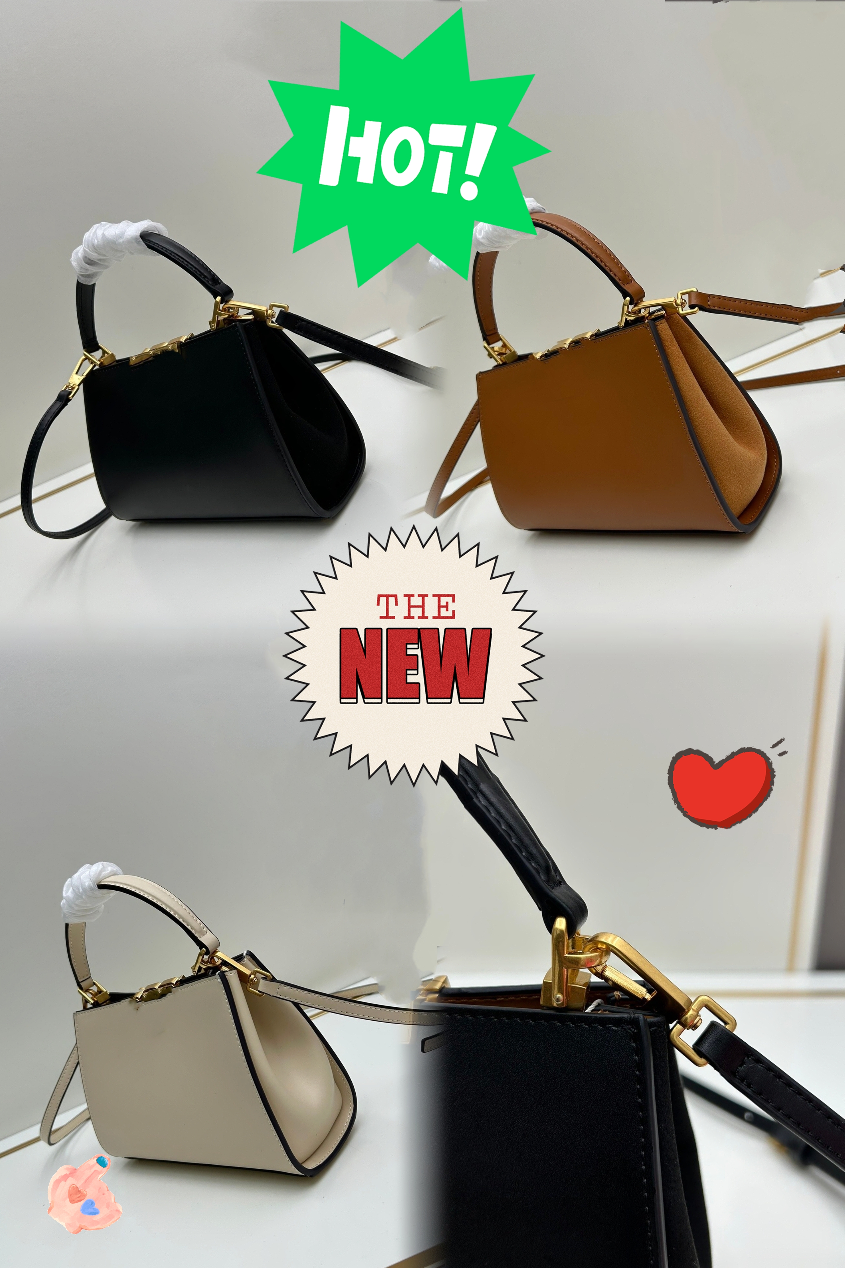 Leather Gloves Luxe Calfskin Handbag Designer bag Cowhide Wide Strap Tote bag Women TOR BUR