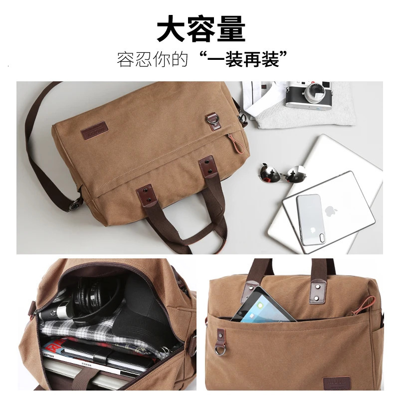 Men Canvas Handbag Casual Business Bags Fit 15.6 inch Laptop Fashion Fitness High Quality Travel Shoulder Bag 241212