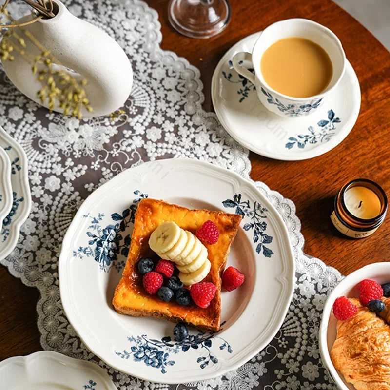 Vintage French style ceramic coffee cup luxurious dessert shop exquisite coffee cup and plate set afternoon tea fruit bowl Y241211