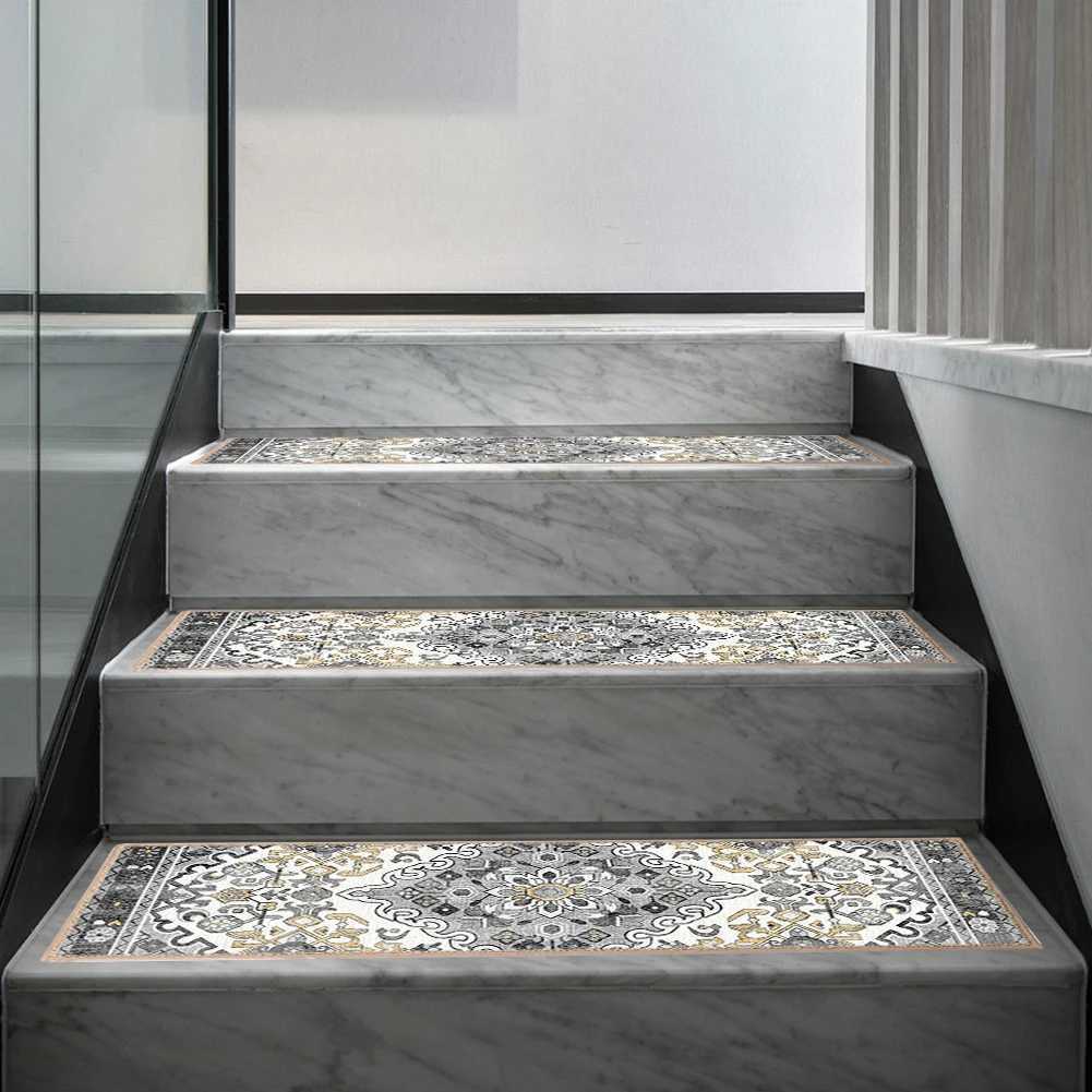 15PCS 76x21cm Home Indoor Soft Self-adhesive Stair Stepping Mat Bohemian Non-slip Stair Carpet Protector Rug for Pet Kids ElderXJ241211