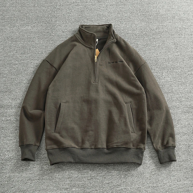 Autumn and Winter Thick Wool Hoop and Wool Hoodie Mens Retro Zipper Half Collar Casual Coat Trendy 241211