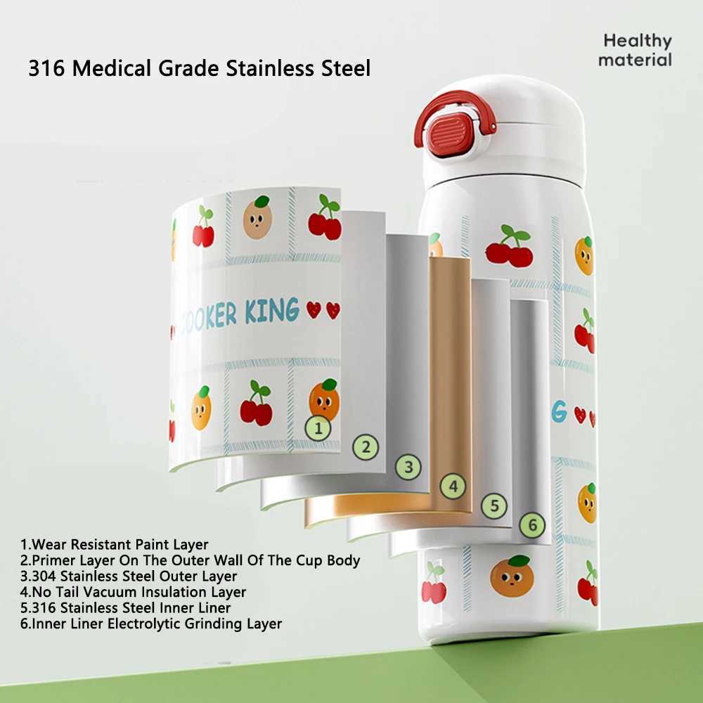 COOKER KING 500ML Large Capacity Insulated Cup Stainless Steel Childrens Water Cup Boys and Girls Student Straw Cup Y241211