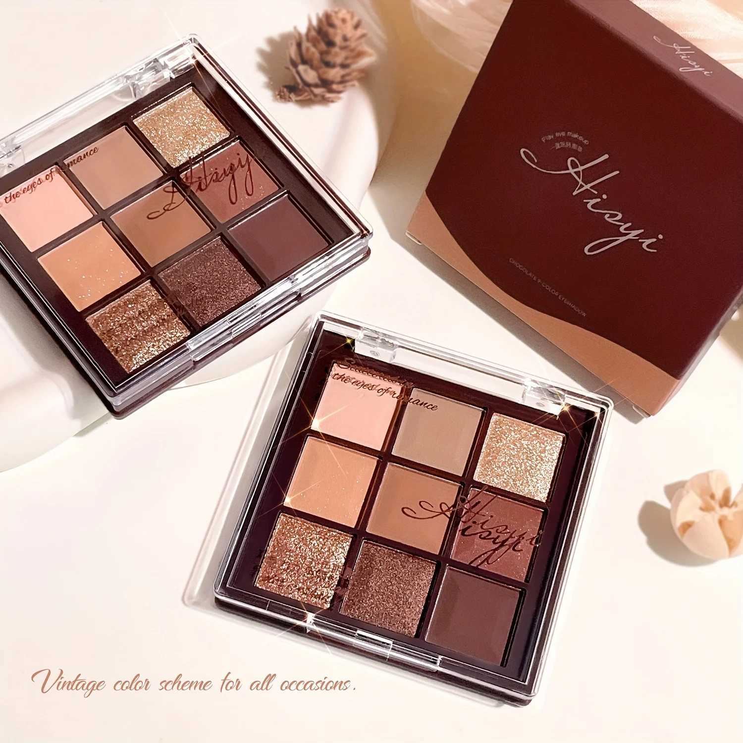 Mocha Chocolate 9 Color eye shadow Tray - brown nude and gold matte natural and sparkling finishes for an amazing lookW241212
