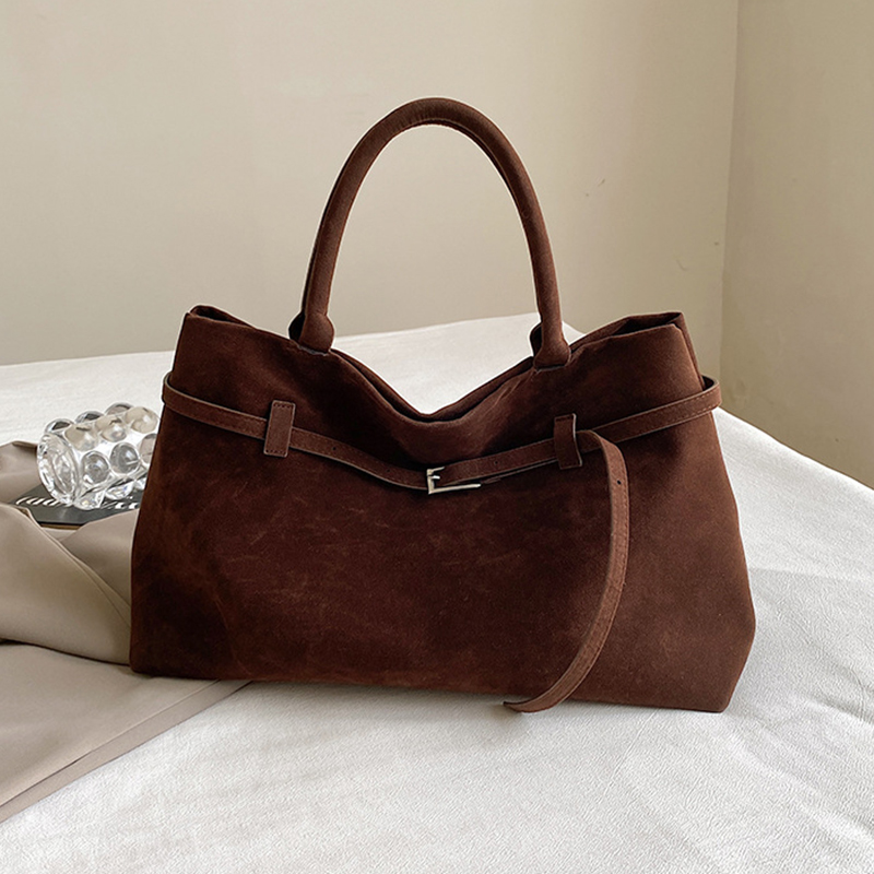 Handheld Tote for Women Suede Medium Top Handle Satchel Shoulder Bag Autumn Winter Matte Leather Trendy Large Commuter Shoulder Underarm Bag