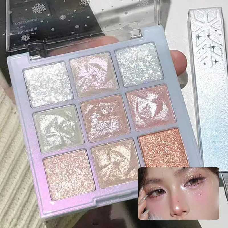 Snowflake Eyeshadow Palette Diamond Glitter Eye Shadow 9 Colors Polarization Flash Highlighter Brighten Eyeshadow Shiny MakeupW241212