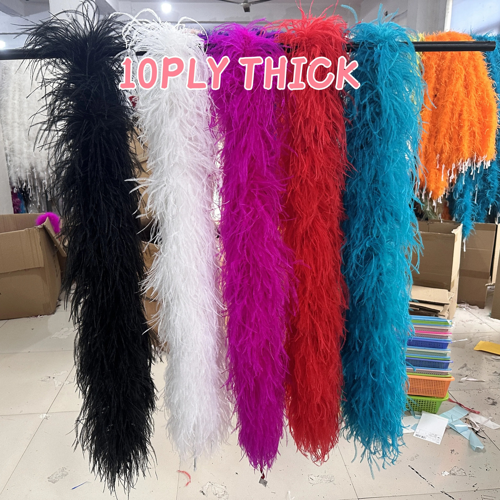 2M Color Fluffy Ostrich Feather Boa 6 10Ply True Feather Boa Party Wedding Ostrich Plumes Decorative Clothing Sewing Accessories 241212