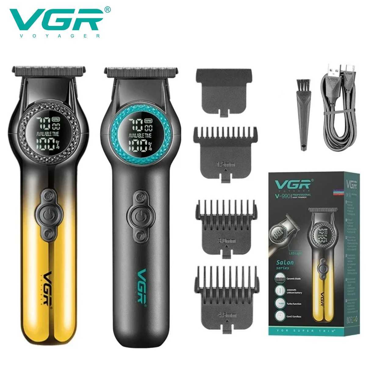 VGR Hair Trimmer Electric Barber Clippers Rechargeable Hair Cut Machine Cordless Hair Trimmer LED Display Trimmer for Men V-990 W241212