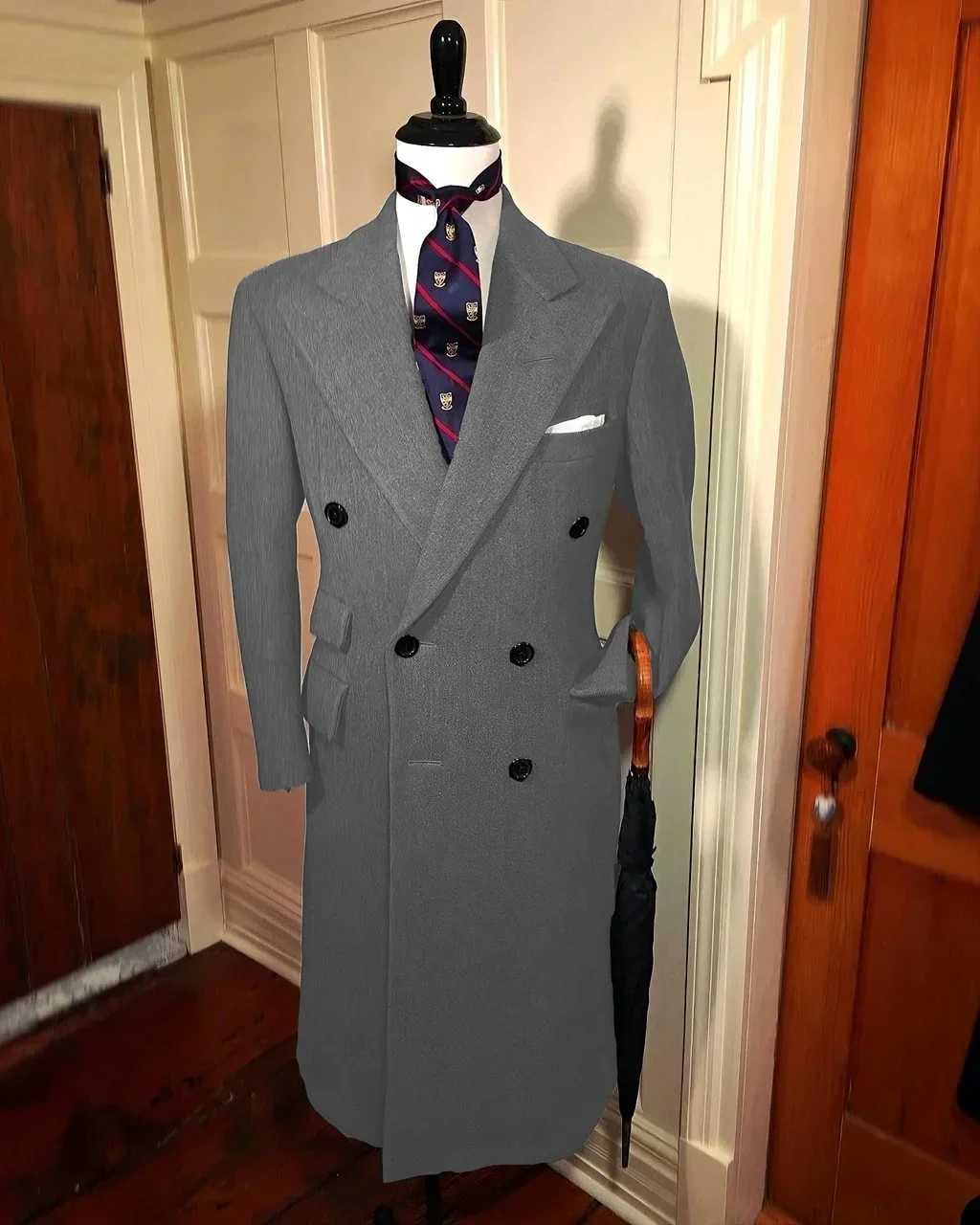 2024 New Daily Mens Trench Jacket Single Jacket All Mens Teno Peak Collar Formal Long Jacket Promotion Business Elegant Mens Winter Jacket W241211