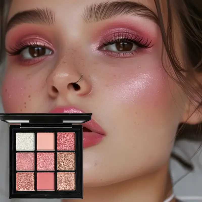 9-color matte eye shadow palette shimmer rose pink glass eye shadow female nude cosmetics Korean makeupW241212