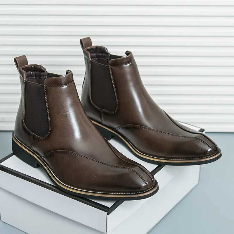 Gentle Bussiness Chelsea Boots Men Autumn Winter Casual Leather Boots Man Slip High Top Mens Dress Shoes botas chelsea hombreXJ241212