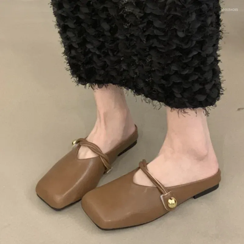 Slippers Flat Shoes Female Mules For Women 2024 Ladies' Cover Toe Low Slides Pantofle Designer Fabric Mary Janes