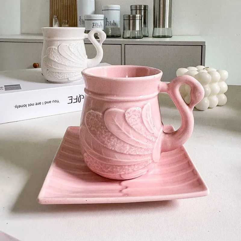 Swan Coffee Cup Luxurious French Exquisite Ins Nordic English Light Luxury Retro Afternoon Tea Cup and Sauce Y241211