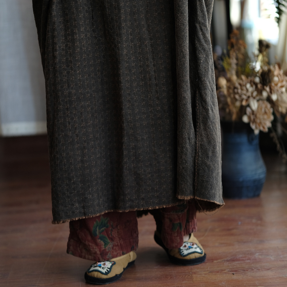 F8020 Luoguni light custom original niche design tussah silk loose large version hand-stitched robe dress