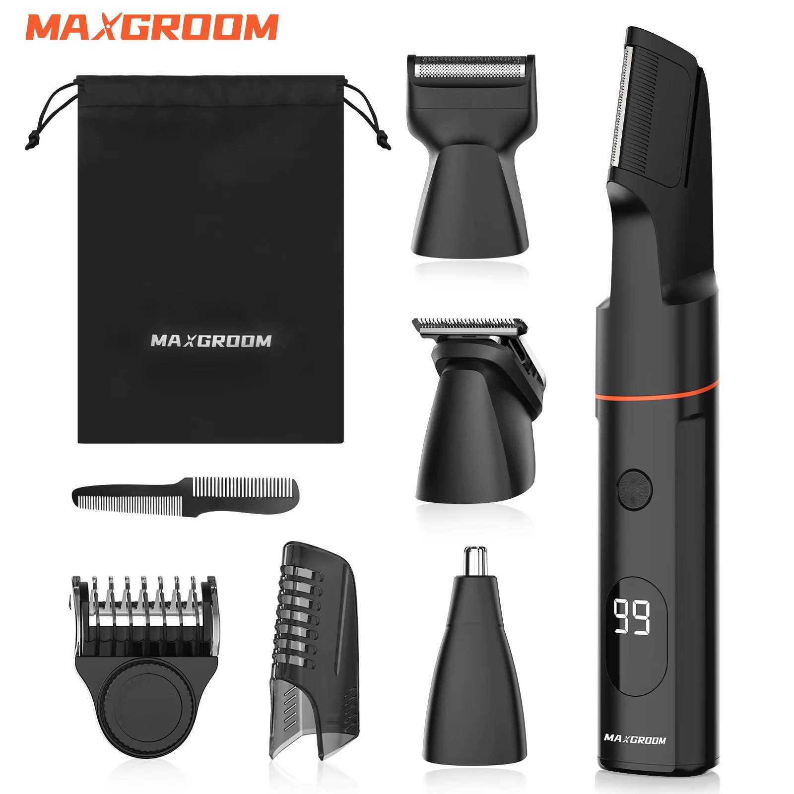 MAXGROOM 4-in-1 Mens Body Hair Trimming Kit Pubic Hair Trimmer Nose Beard Trimmer Electric IPX6 Waterproof Mens Beard Trimmer W241212