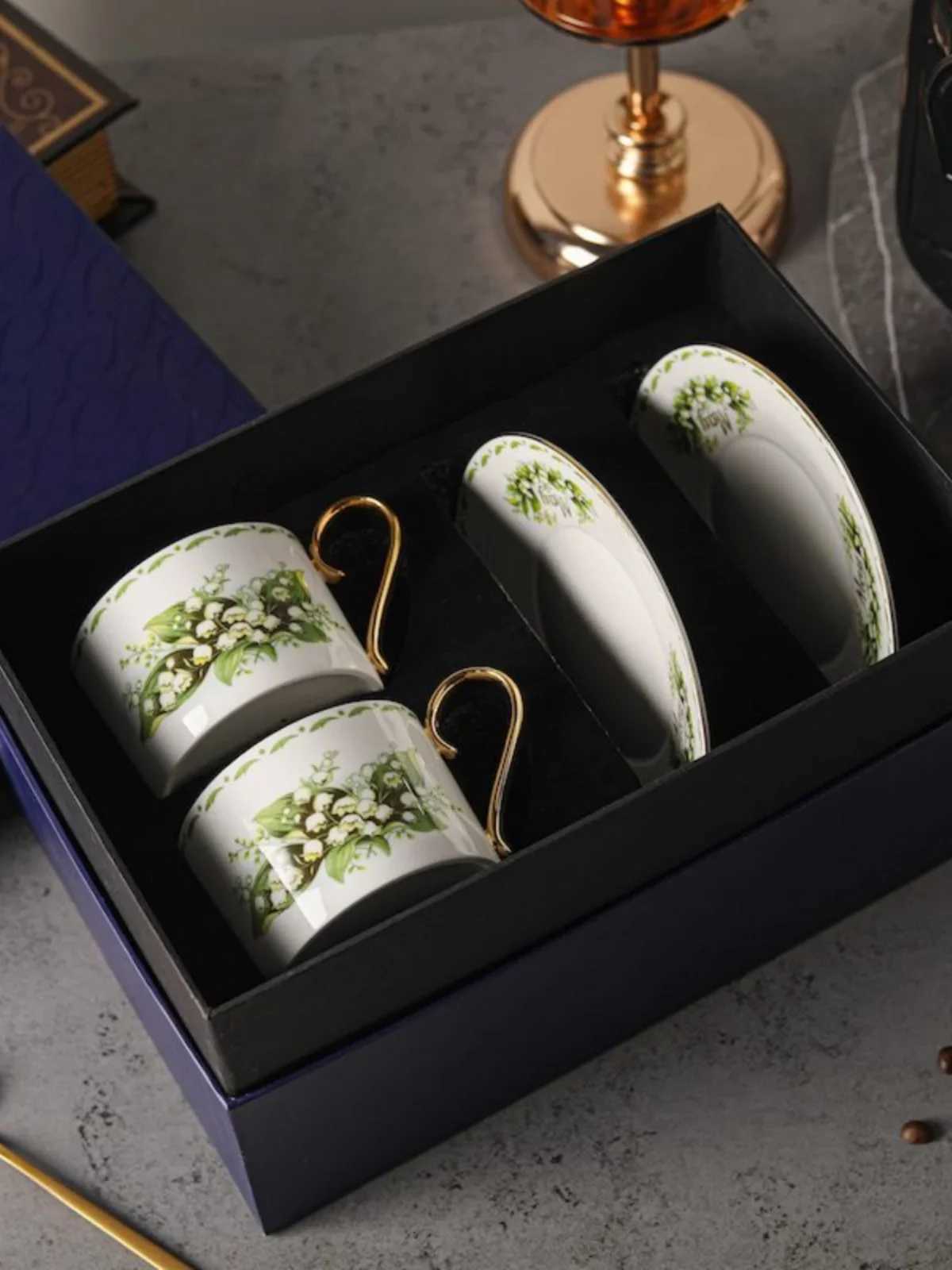 Valley Lily Bone Gold Plated Light Luxury Coffee Cup and Sauce Set Afternoon Tea Cup and Sauce Housewife Y241211