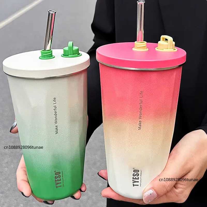 600ML stainless steel vacuum cleaner with straw car coffee cup outdoor sports hot water bottle keep hot and cold crazy cup Y241211