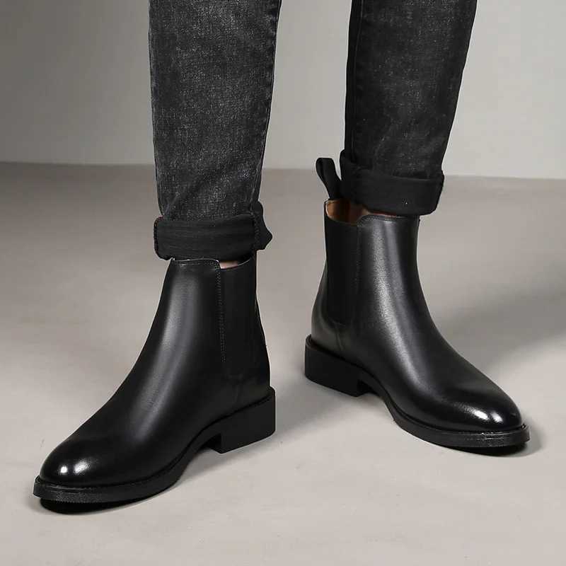 Mens Chelsea Boots Fi High-top Casual Leather Boot Luxury Business Dress Boots for Men Plush Warm Winter Boot Botas HombreXJ241212