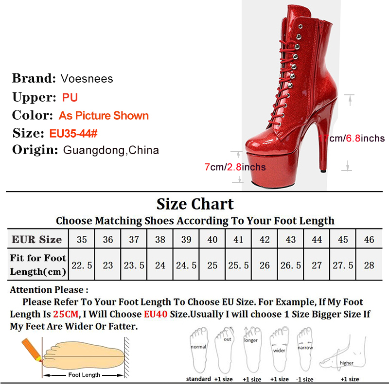 Bg Glitter Women 17Cm/7Inches Pole Dancing Shoes Thin Lace-Up Nightclub Heels Exotic Platformstripper Ankle Boots