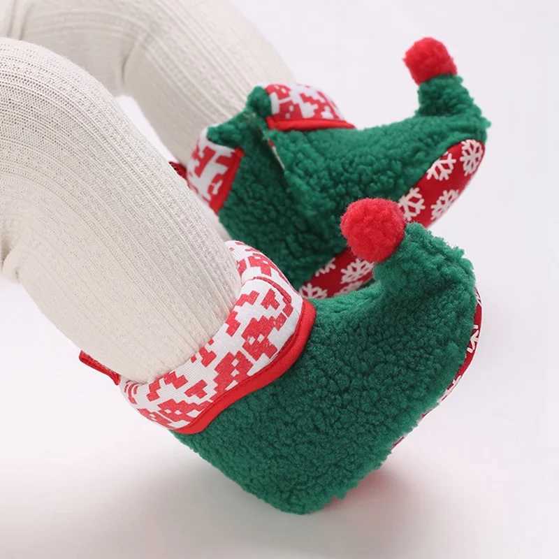 Boots Baby Winter Warm Fleece Christmas Snow Boot Toddler Soft Bottom Anti-Slip Slippers Infant Boys Girls Thicken First Walkers H241212