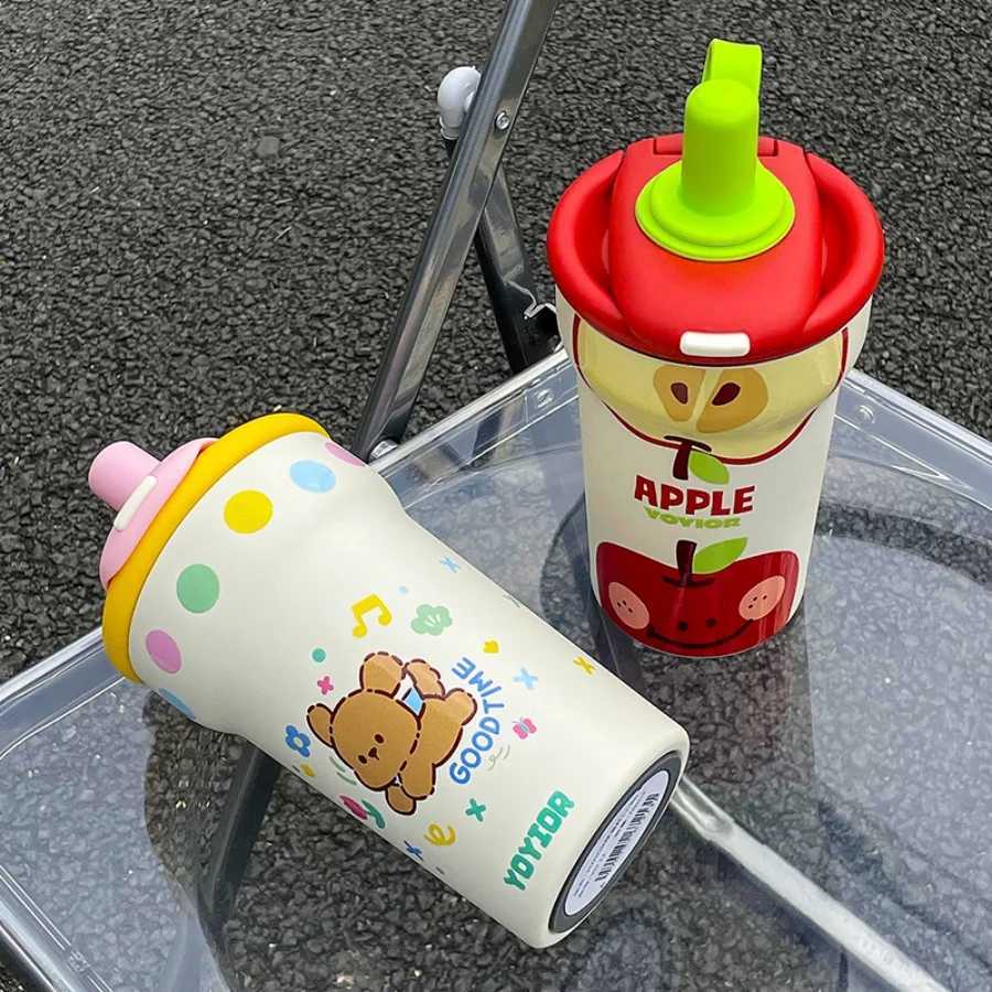 1Pc girl cute and fashionable stainless steel hot cup 760ml large capacity outdoor sports water cup handheld cup for direct drinking straw dual-use Y2