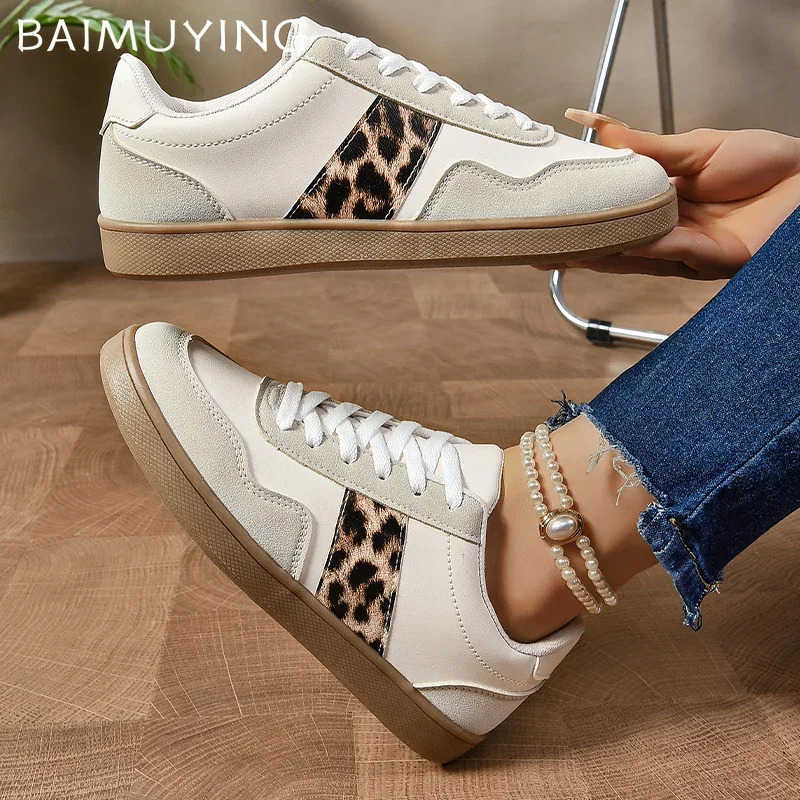hot Leopard Print Sneakers for Women - Casual Lace Up Running Shoes, Comfortable Walking Flats with Stylish Design