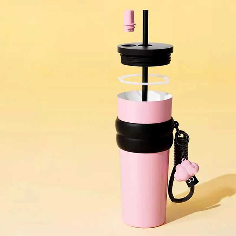 710ml hot g stainless steel vacuum foil inflatable water bottle with straw coffee cup wagon portable Y241211