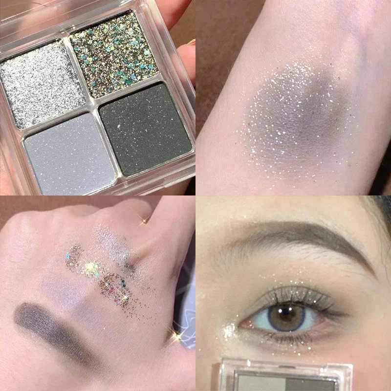 Eye shadow quad palette glitter sequins low saturation purple gray matte earth eye shadow tray makeupW241212