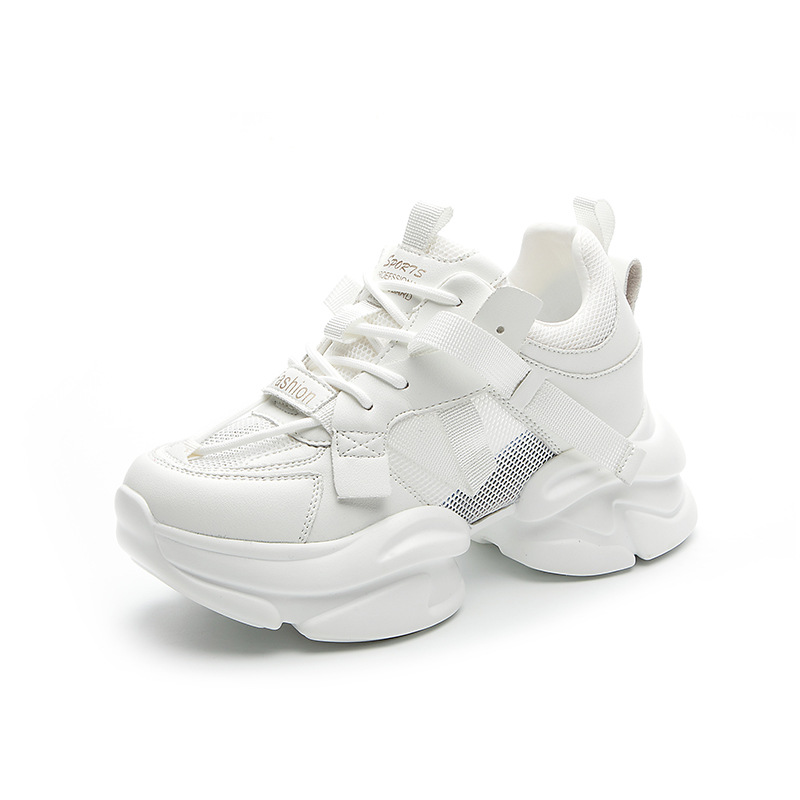 Daddy shoes 2025 spring new ins leather soft sole sports casual shoes thick soles increase shoes dance shoes women