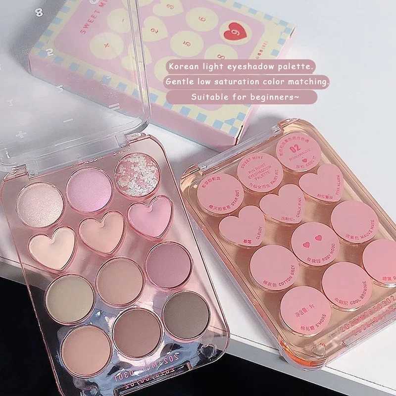 12 color love eye shadow palette natural cool color tone low saturation matte eye shadow tray pink brown makeup cosmeticsW241212
