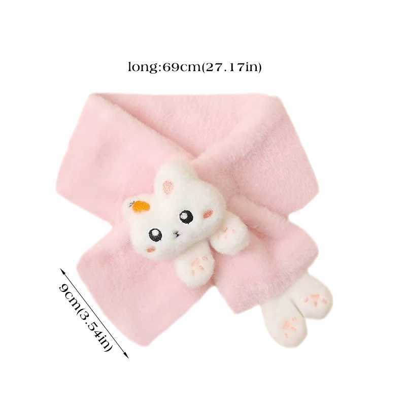 Scarves Wraps Cartoon Rabbit Baby Scarf Winter Warm Plush Neckerchief for Toddler Cute Solid Color Faux Fur Kids Boy Girl Neck Warmer H241213