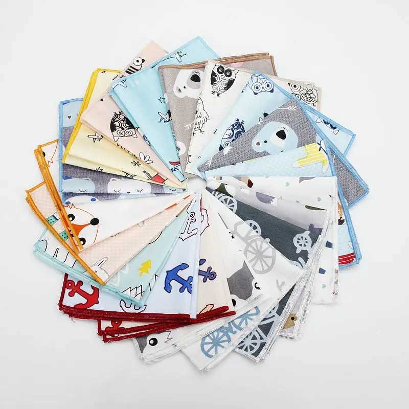 25*25cm Brand New Mens 100% Cotton Animals Handkerchief For Man Star Bear Print Pocket Square Chest Towel Suits Hankies W241213