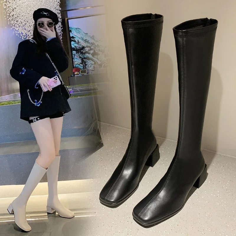 High heels womens British style nude boots ultra-thin 2024 fashion paradigm knee free boots 241213