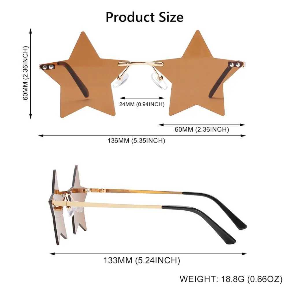 Sunglasses Rimless Sunglasses for Women Men Star Shape Sun Glasses Pentagram Eyewear Funny Party Glasses Christmas Decoration Eyeglasses H241213
