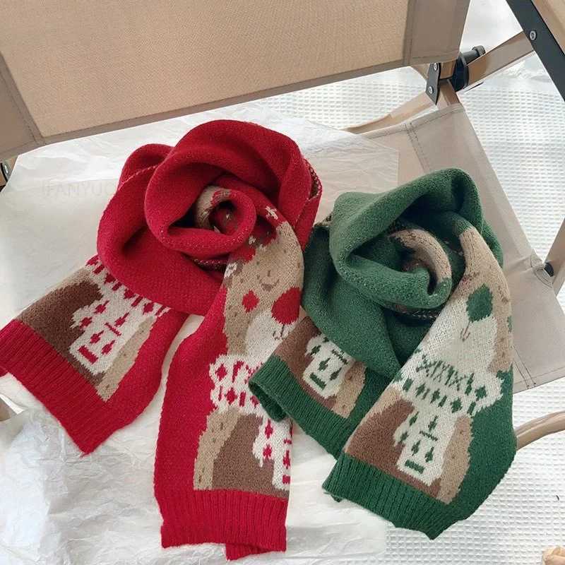 Scarves Wraps Children Christmas Scarf Autumn Winter Boys Girls Knit Scarves Versatile Windproof Student Neckerchief Baby Clothing Accessories H241213
