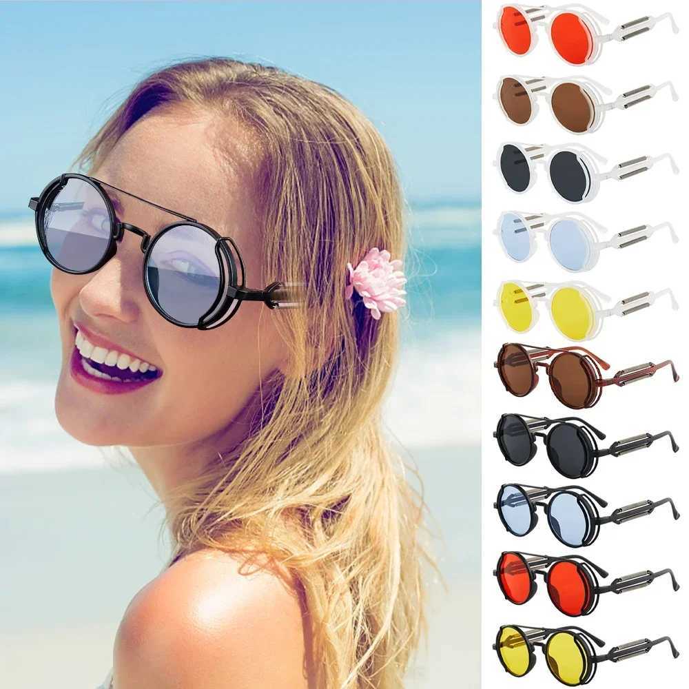 Vintage Punk Round Frame Sun Glasses Men Steampunk Sunglasses Brand Designer Women Eyewear UV400 Outdoor Sports Driving GoogleX241213