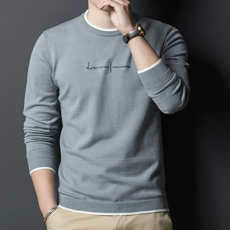 Fashion ner Knit Pullover Sweater Men Crew Letter Printed Slim Fit Autum Winter Navy Casual Jumper Clothes 241213
