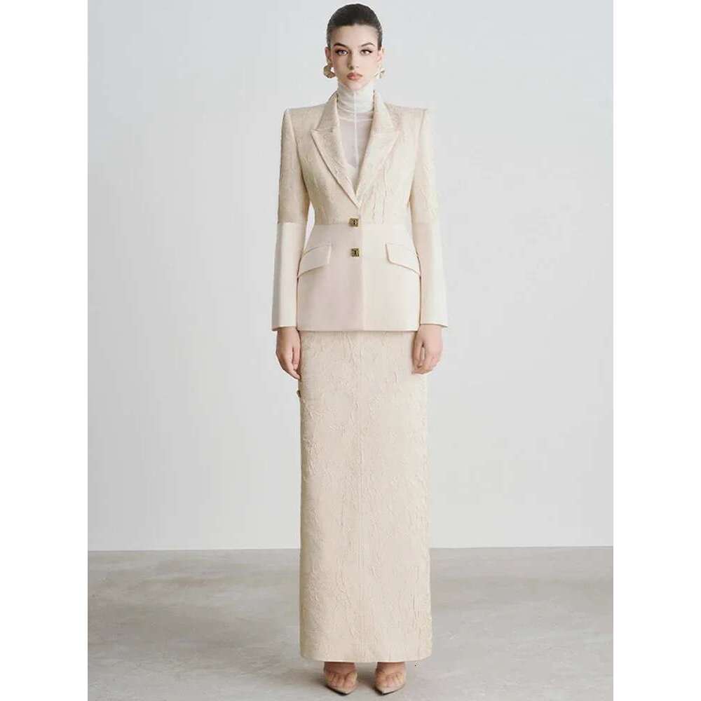 Ladies' Suit HIGH QUALITY Newest Designer Fashion Suit Women's Jacquard Patchwork Blazer Long Skirt Set 2Pcs