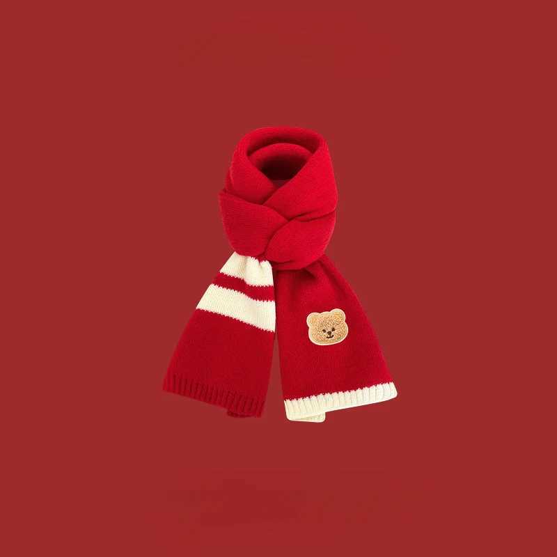 Scarves Wraps New Year Cute Bear Wool Scarf Babies Christmas Thick Soft Neckerchief Chirdren Shawl Winter Warm Cute Neckerchief Accessories H241213