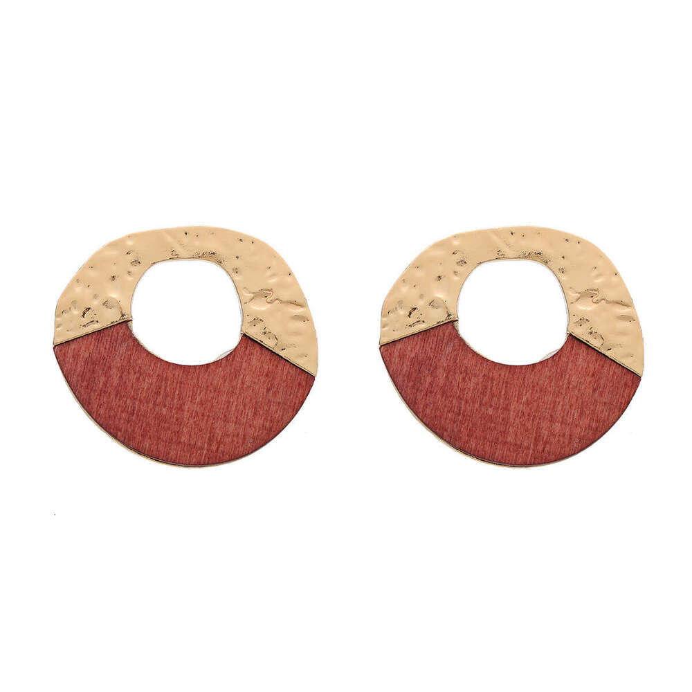 Summer New Alloy Earrings and Accessories for Women Metal Wood Splicing Irregular Round Exaggerated Jewelry