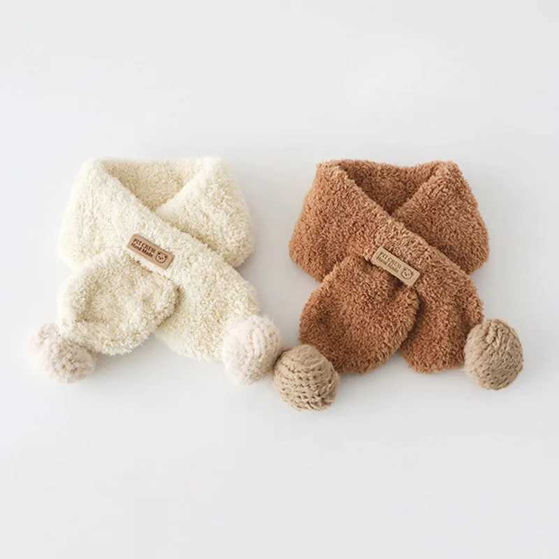 Scarves Wraps Cute Plush Baby Scarf Winter Thick Fleece Warm Scarves for Toddler Boy Girl Solid Color Cute Pompom Ball Kids Neckerchief H241213