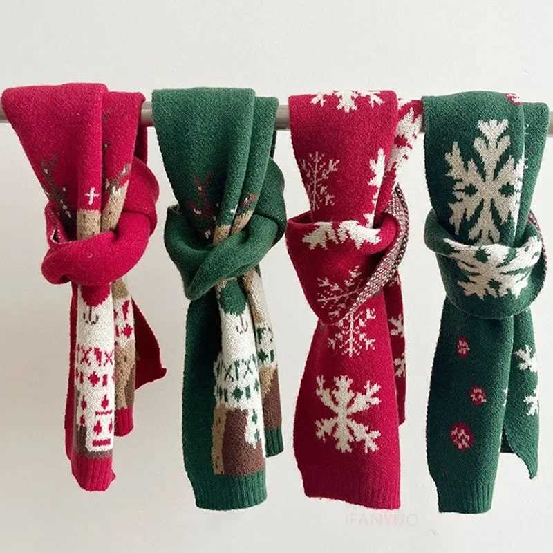 Scarves Wraps Children Christmas Scarf Autumn Winter Boys Girls Knit Scarves Versatile Windproof Student Neckerchief Baby Clothing Accessories H241213