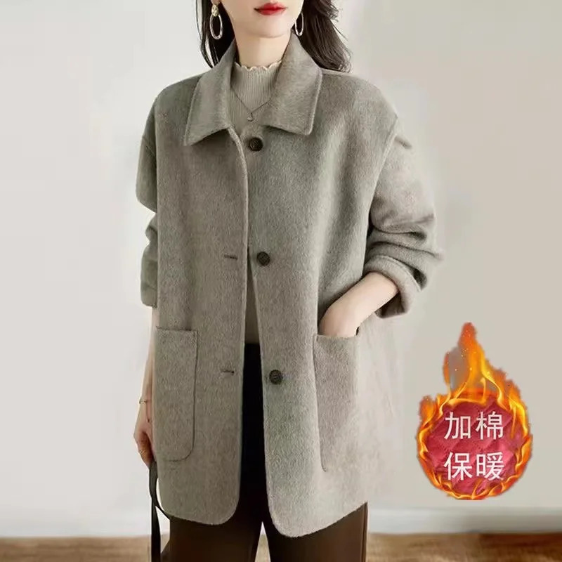 Wool Jacket Womens Korean Simple Loose Long Sleeved Woolen Coat Single Breasted Spring Autumn Female Casual Outwear 241213