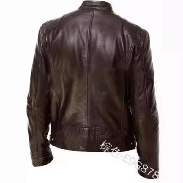 Men's New Style Stand Collar Slim Zipper Leather Jacket Fashionable Quality Classic