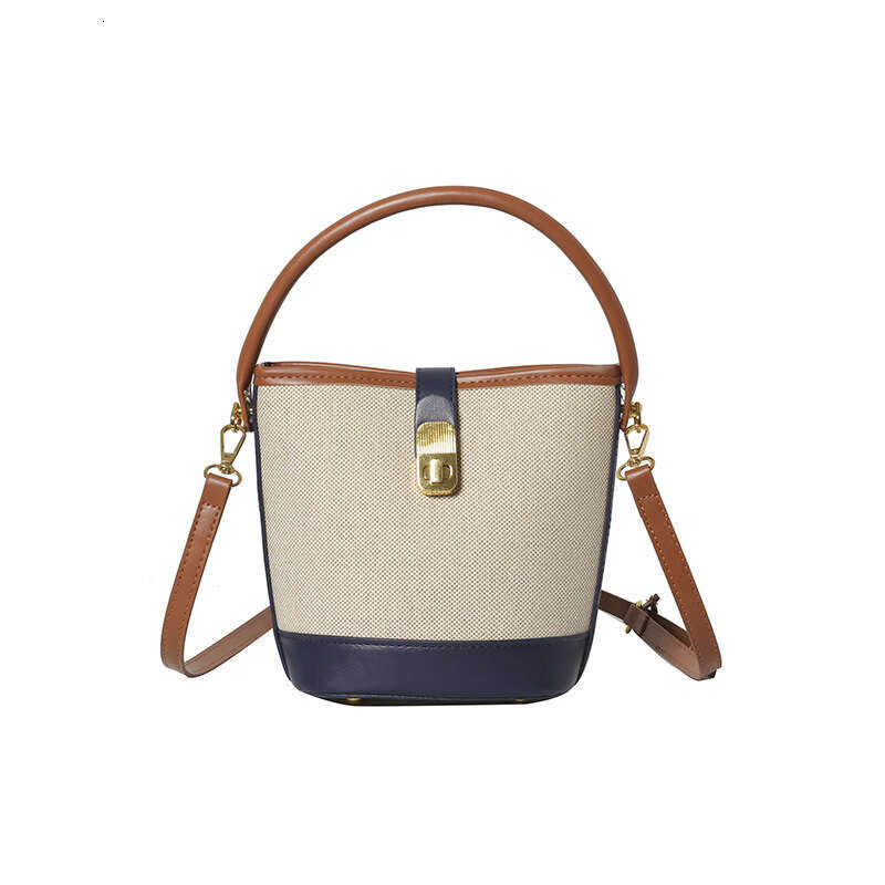 Wholesale Canvas Contrasting Splicing Hand-Held Bucket Women's Cross-Border New Single Shoulder Crossbody Bag, Fashionable Quality, Classic