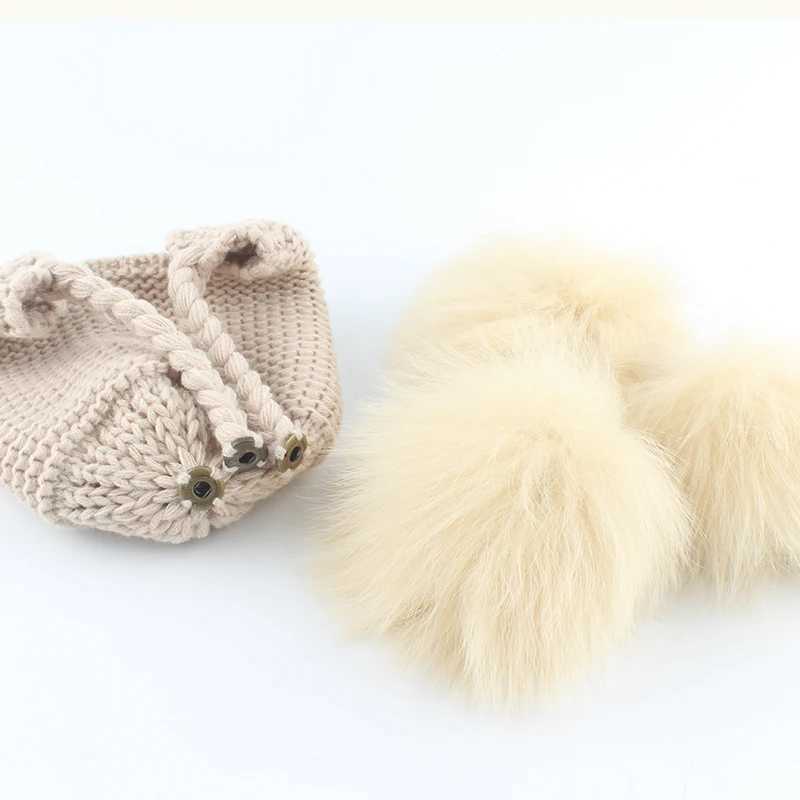 2019 New Autumn Winter Baby Beanie Real Fox Fur Pompom Hat Warm Wool Cap Kids Clothing Accessories Knitted Hat SkulliesXJ241213