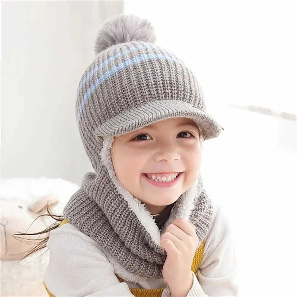 Winter Baby Hat PomPom Knit Kids Beanie Hat for Baby Girl and Baby Boy Hat Scarf Double Warm Lining Caps Windproof WarmXJ241213