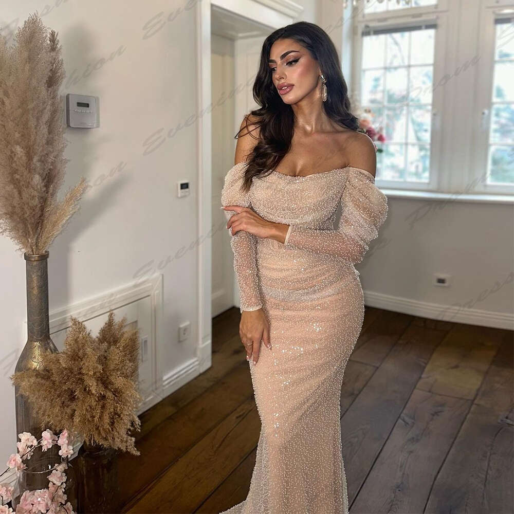 Elegant Female Beautiful Evening Dree Facinating Sexy Backle Mermaid Off Shoulder Simple Slimming Mopping Prom Gown 2024