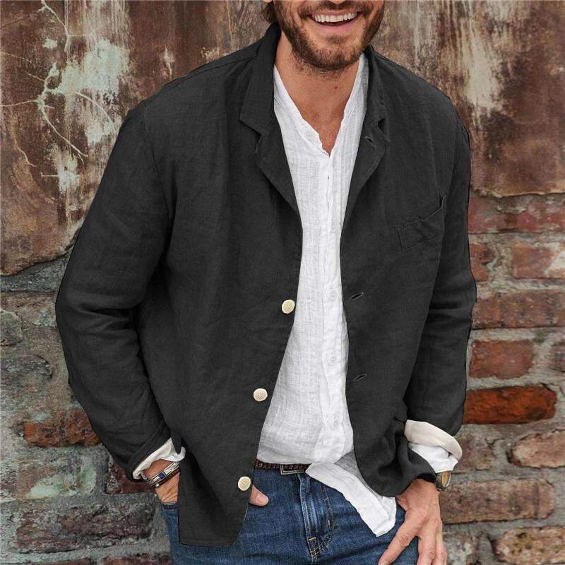 European American Spring And Summer New Men's Trendy Casual Loose Cotton En Long Sleeved Cardigan Suit Jacket