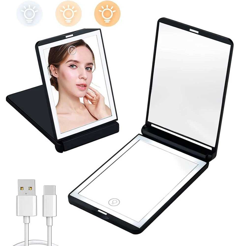 Rechargeable Travel Mirror 1x/2x Magnification Compact Mirror 3 Color Lights Pocket MirrorPortable Makeup Mirror Gift For GirlsXJ241213