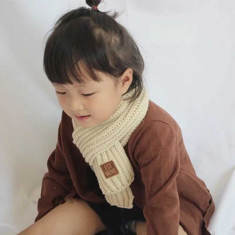 Scarves Wraps Winter Baby Knitted Scarfs Leather Lable Cross Kids Neck Warmer Children Boys Girls Scarves Baby Accessories 9*110cm 1-6Y H241213